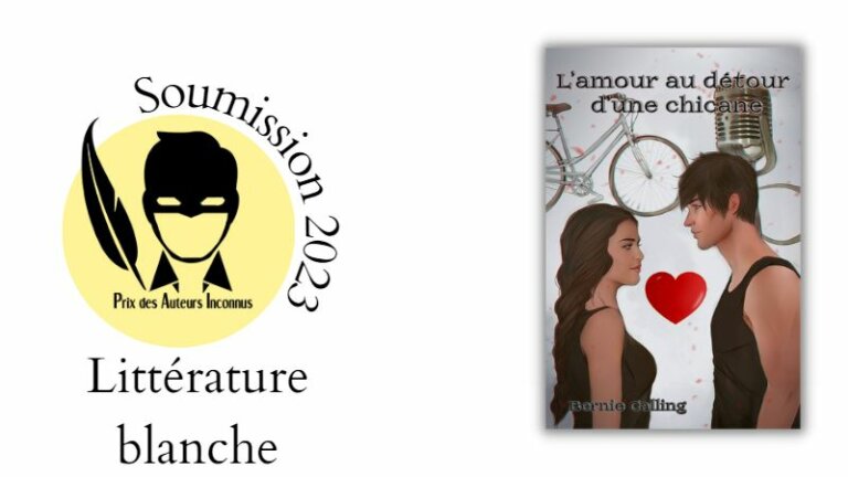 Couverture du roman : on y voit, un couple dessiné face à face. Entre eux, un gros cœur rouge. à l'arrière plan, un vélo et un micro