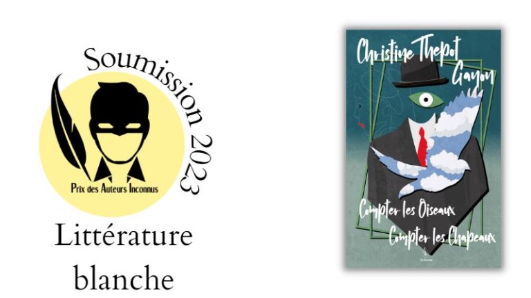 Couverture du roman : A l'arrière plan, se trouve un homme en costume noir, cravate rouge et chapeau melon dont le visage est remplacé par un seul œil. A l'avant, un oiseau découpé dans un ciel de légers nuages blancs.